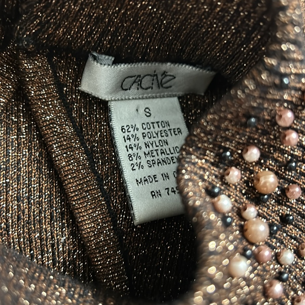 Vintage Brown Pearl beaded mock neck sleeveless top size Small - Picture 9 of 9